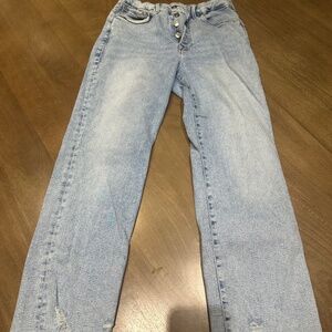 Good American light wash jeans.